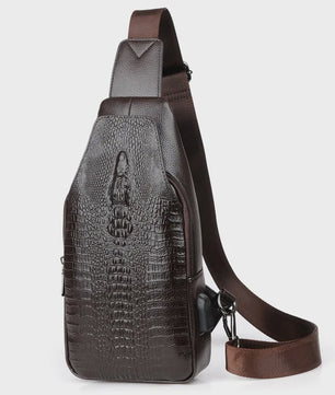 Luxe Leren Heren Borsttas met Kroko Print en USB Oplaadpoort