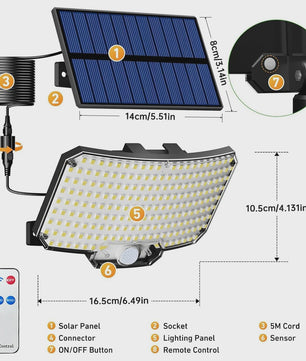 Krachtige Buiten Zonne-energie Lamp met 234 LED's, Bewegingssensor, Afstandsbediening en IP65 Waterdichtheid