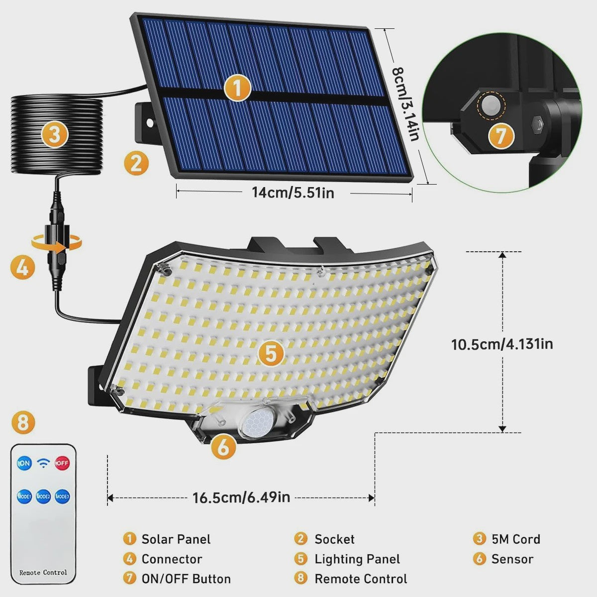 Krachtige Buiten Zonne-energie Lamp met 234 LED's, Bewegingssensor, Afstandsbediening en IP65 Waterdichtheid