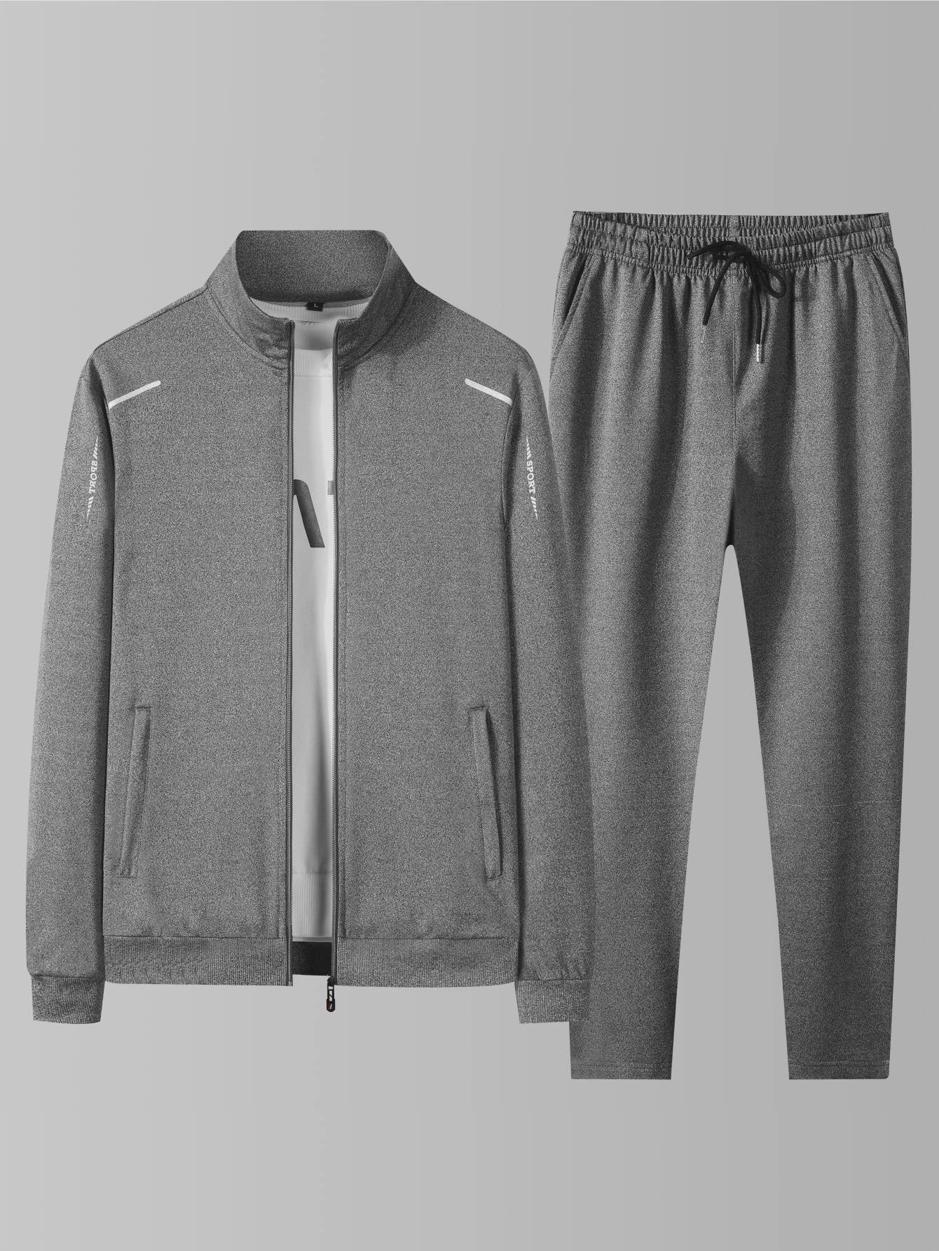 Moderne Casual Sportset voor Heren - Lente/Herfst Trainingspak met Opstaande Kraag en Elastische Broek