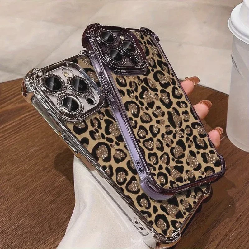 Luxe Leopard Print Telefoonhoesje met Plating & Anti-Val Bescherming voor Samsung