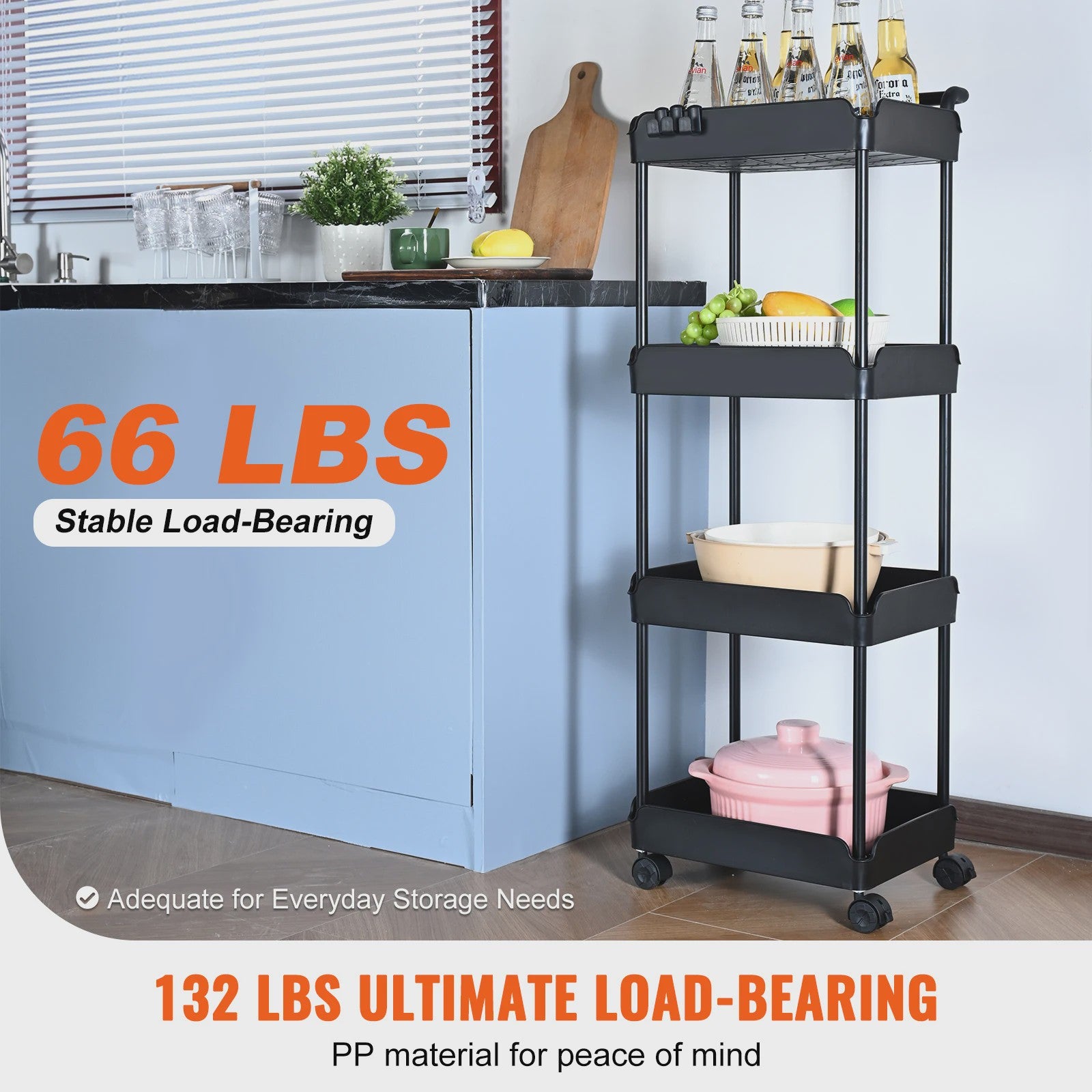 4-Laags Rolbare Opbergkar met Wielen - Keuken, Kantoor & Woonkamer Organizer
