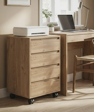Mobiele Ladekast met 4 Lades - Bureau Ladekast op Wielen - 46x40x65 cm - Bruin