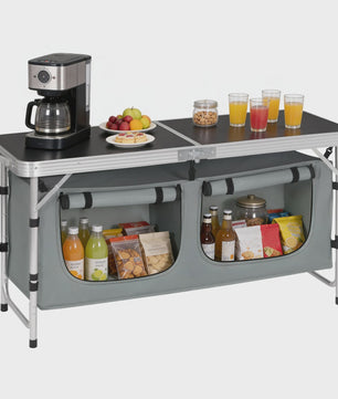 WOLTU Aluminium Vouwbare Picknicktafel met Opbergvakken en In hoogte Verstelbare Poten