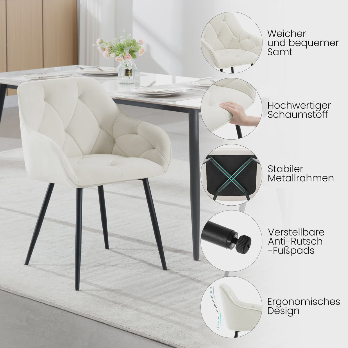 Gestoffeerde Eetkamerstoelen met Armleuningen - Set van 2 - Comfortabel & Stijlvol