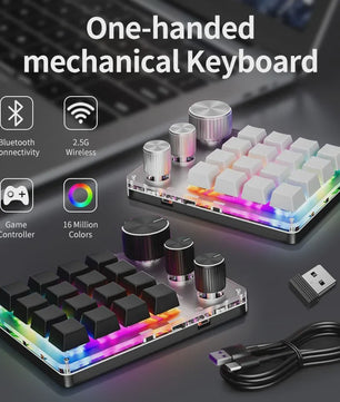 Compact Mechanisch Macro Toetsenbord met Draaiknop - 3 Modi (2.4G, Bluetooth, USB)