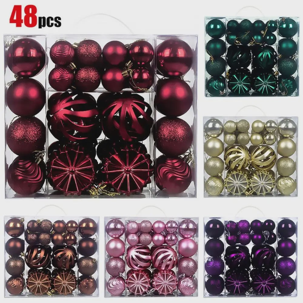 48-delige Set Kerstballen Plastic - Effen Kleur & Diverse Maten (4/6/8cm) voor Kerstboom Decoratie