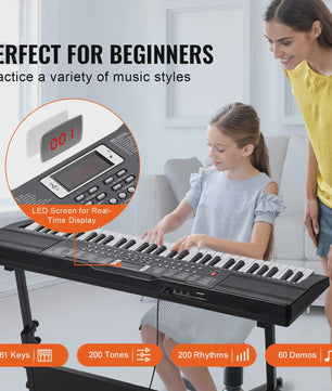Digitale Keyboard Piano 61 Toetsen - Draagbaar, 200 Tones & 200 Rhythms - Ideaal voor Beginners