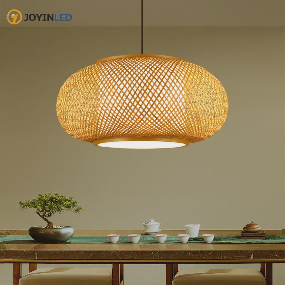 Bamboe Hanglamp Natuurlijk Rotan - Handgeweven, E27 Fitting, 40/50/60cm - Sfeervolle Verlichting voor Woonkamer, Café & Restaurant