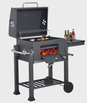 Stevige Houtskool Barbecue Grillwagen met Verstelbare Kolenlade en Handige Haken