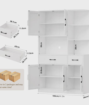 Witte Keuken Buffetkast met 5 Deuren, 2 Lades en Hoekplanken - Stijlvolle Opbergkast