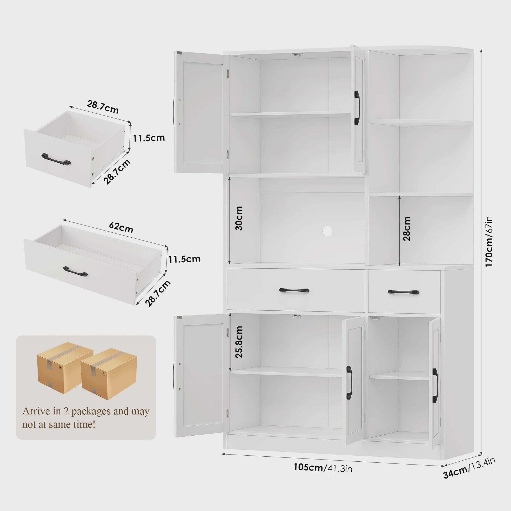 Witte Keuken Buffetkast met 5 Deuren, 2 Lades en Hoekplanken - Stijlvolle Opbergkast
