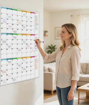 Herbruikbare Driemaanden Whiteboard Kalender & Planbord - OngeДата Wandplanner met 4 Markers