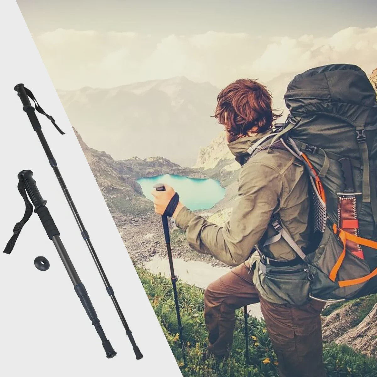 Trekkingstokken Set van 2 - Anti-Shock Aluminium, Telescopisch 65-135 cm, Inclusief Kompas & Tips