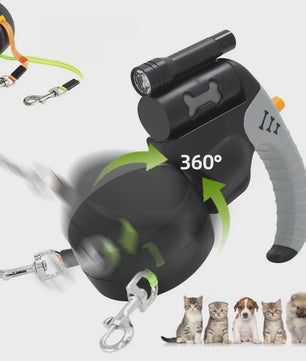 Automatische Dubbele Hondenlijn met LED-lamp en 3M Uittrekbaar Touw voor 2 Honden