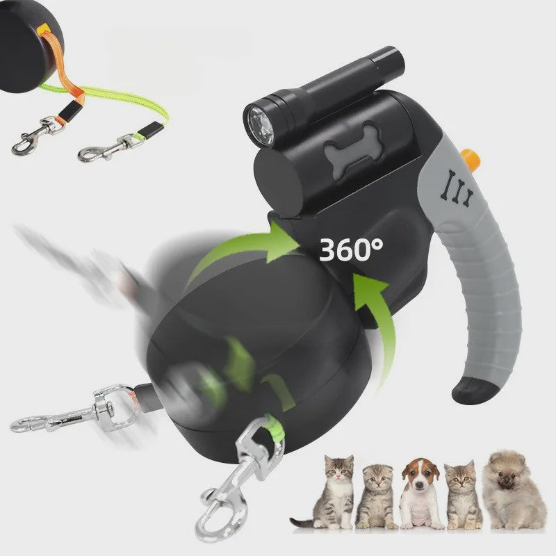 Automatische Dubbele Hondenlijn met LED-lamp en 3M Uittrekbaar Touw voor 2 Honden