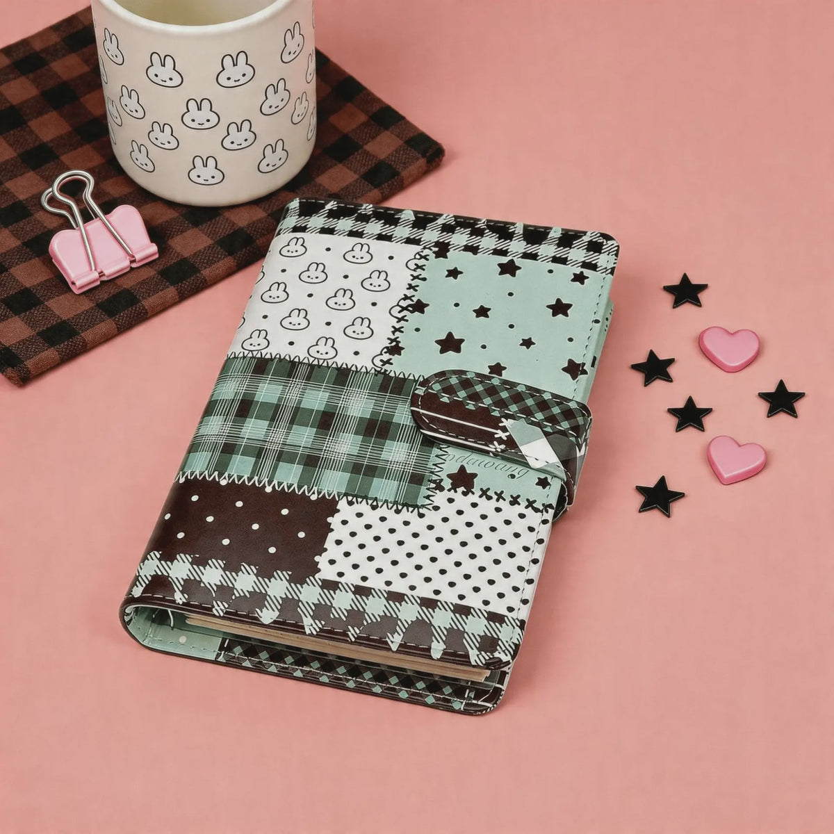 A6 Patchwork Notitieboek met Losse Bladen - PU Leer, Planner & Fotokaart Album