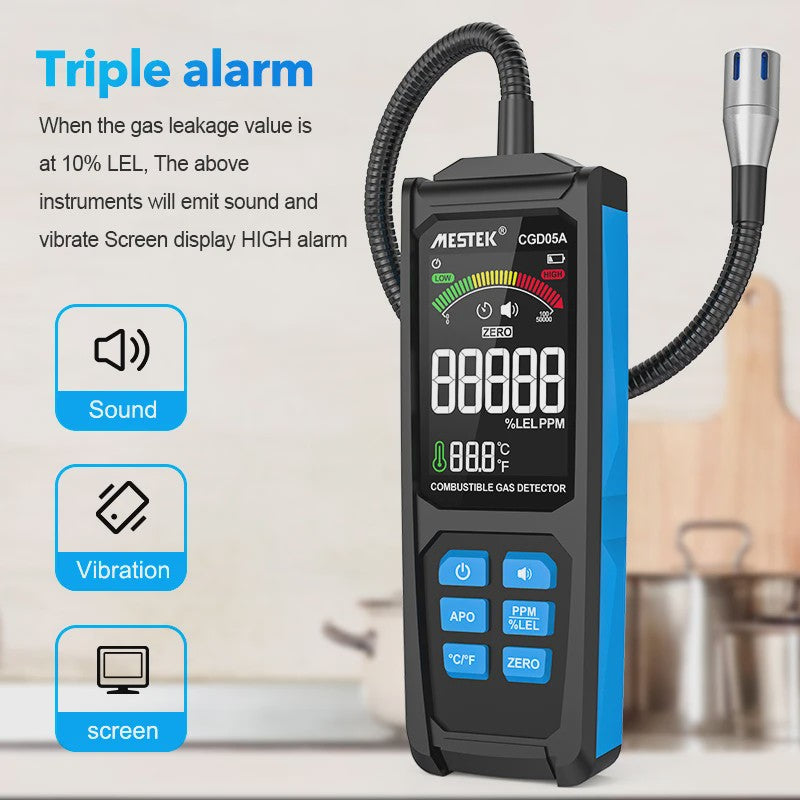 Professionele Gasdetector - Methaan, LPG & Combustibele Gassen - 50000 PPM / 100%LEL - CE Gecertificeerd