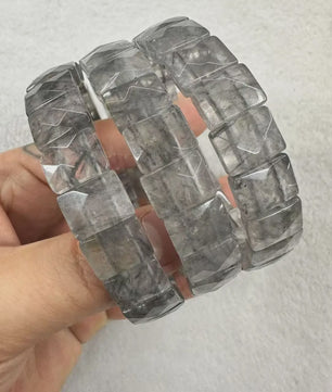 Natuurlijke Edelsteen Armband - Fluoriet & Citrien Vierkante Kralen