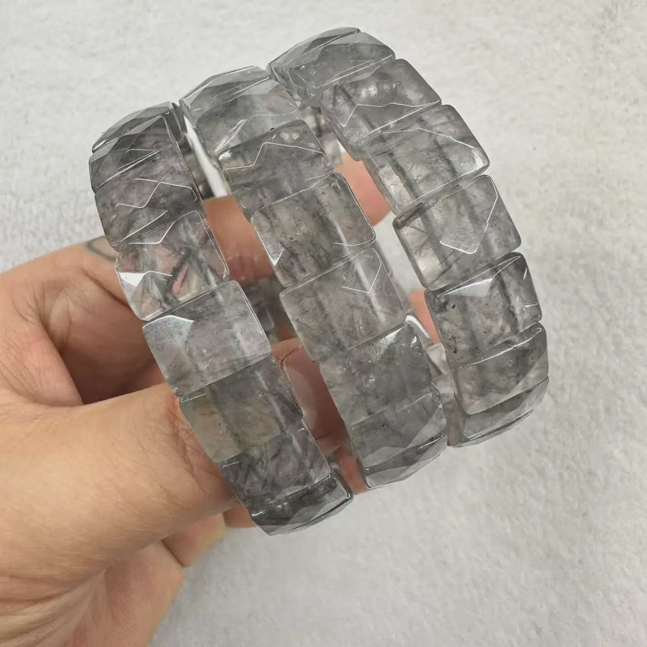 Natuurlijke Edelsteen Armband - Fluoriet & Citrien Vierkante Kralen