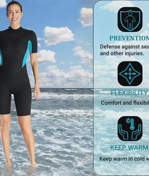Dames 3mm Neopreen Shorty Wetsuit met Korte Mouwen en Rugrits - Perfect voor Watersport