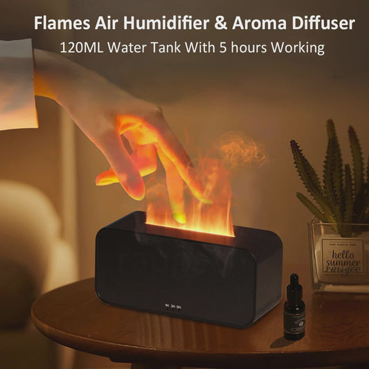 Vlam Luchtbevochtiger & Aroma Diffuser met LED Verlichting - Sfeervol en Rustgevend