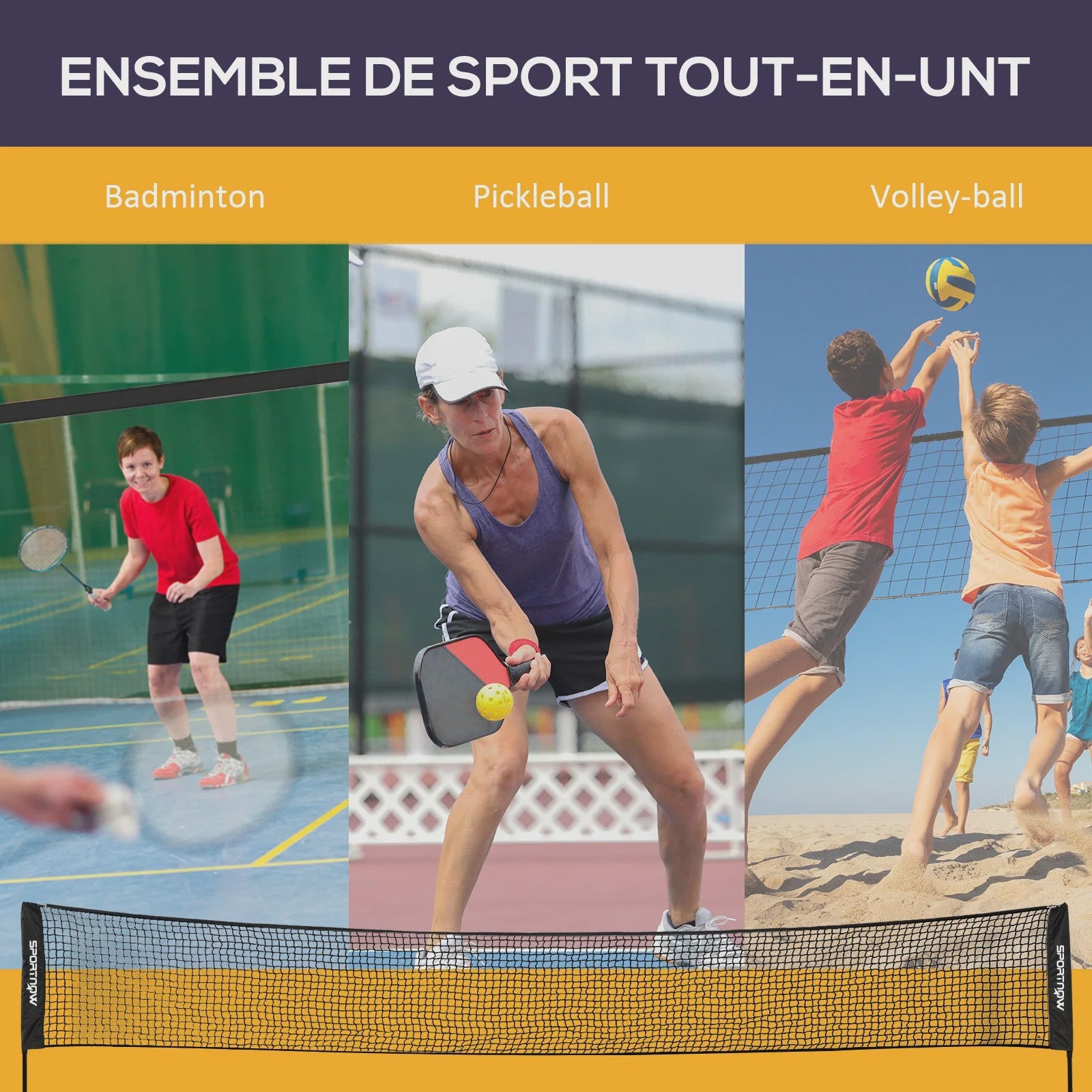 SPORTNOW 3-in-1 Sportset: Badminton, Pickleball & Volleybal met Verstelbaar Net