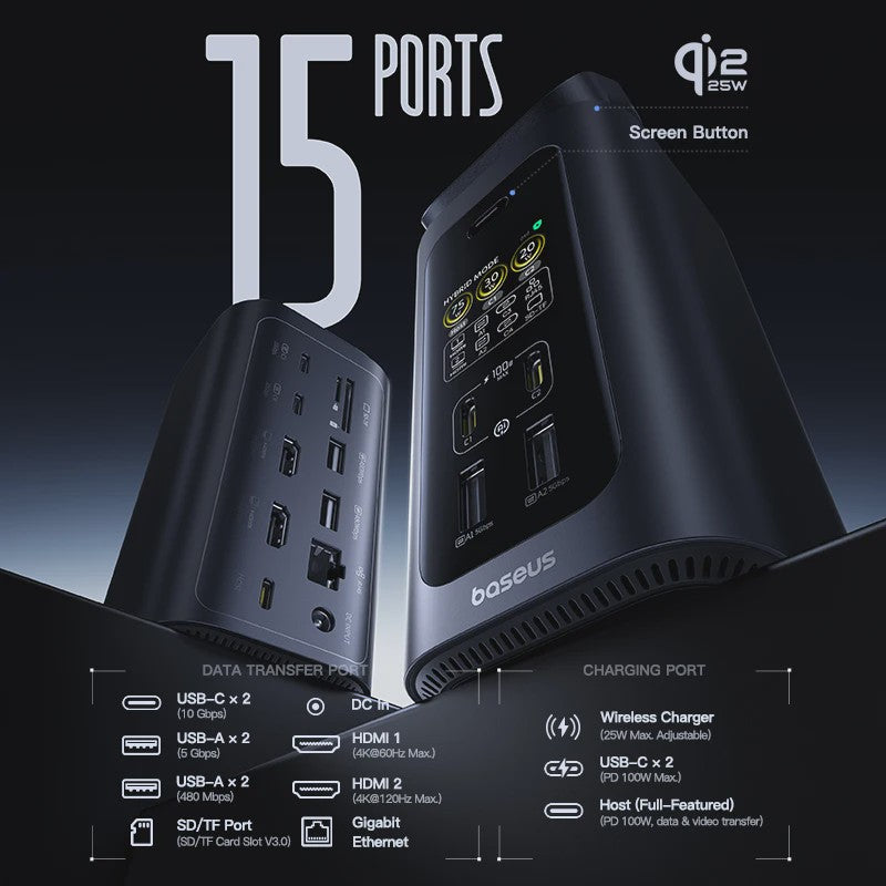 Baseus 15-in-1 USB-C Docking Station met 160W PD & 25W Draadloze Charger