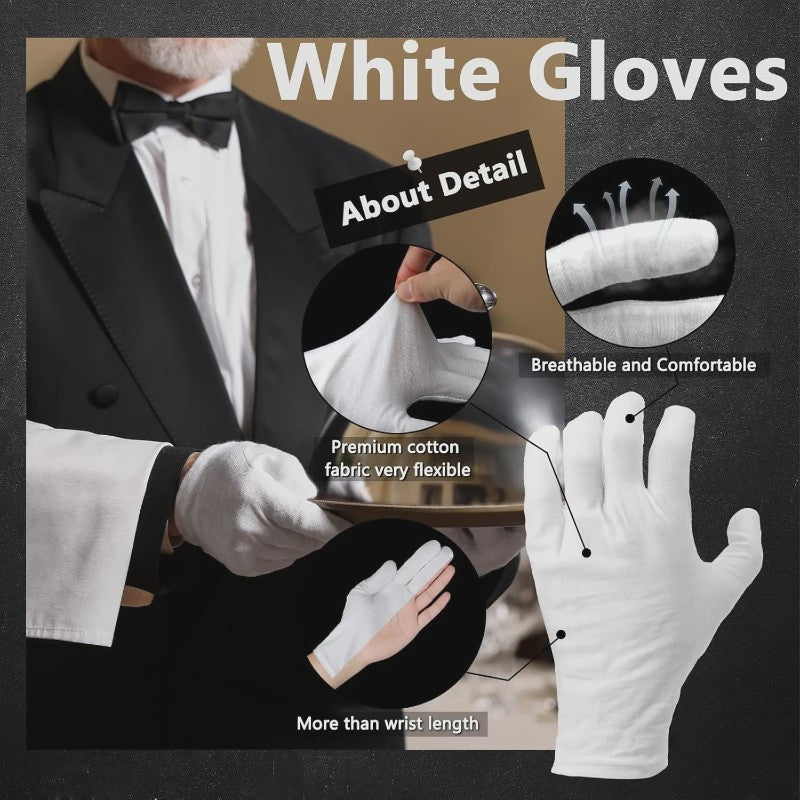 12 Paar Witte Katoenen Handschoenen - Cosmetica, Handverzorging & Bescherming