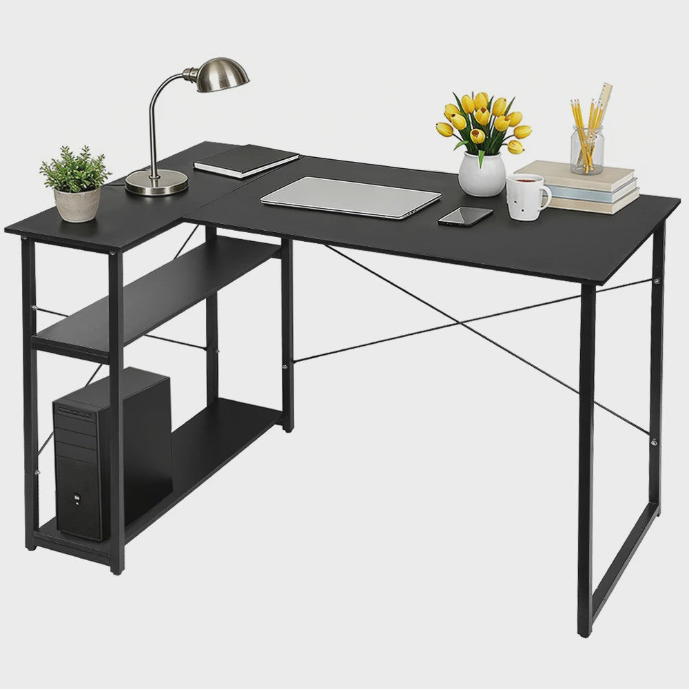 L-vormig Bureau met Opbergrek - Ideaal voor Gaming, PC, Studie & Werk in Slaapkamer (120/100cm)