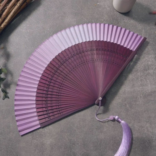 Luxe Bamboe Vouwventilator met Gradatiekleur & Kwastje - Retro Stijl