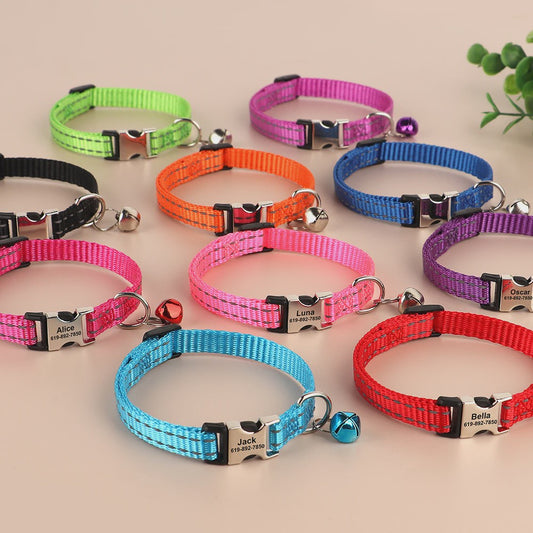 Gepersonaliseerde Kattenhalsband met Gravure, Bel & Reflecterend - Veilig & Stijlvol