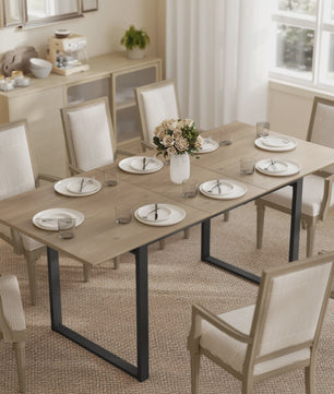 Uitschuifbare Eettafel Industrieel Stijl - 140-180 cm - Natuurlijk Hout Effect - Geschikt voor 6-8 Personen