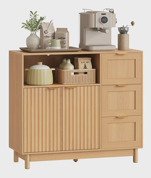 Houten Keukenkast met 3 Lades & Verstelbare Plank - Buffetkast / Sideboard 90x80x35cm