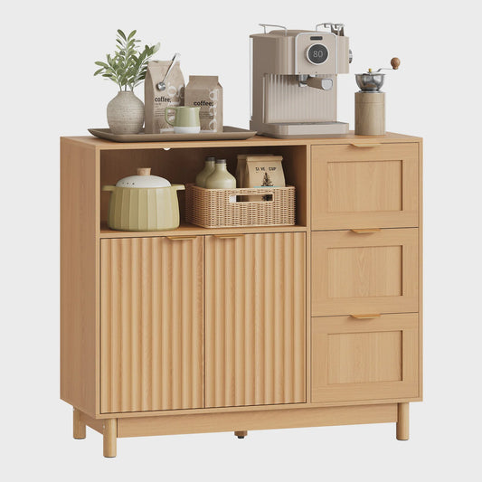 Houten Keukenkast met 3 Lades & Verstelbare Plank - Buffetkast / Sideboard 90x80x35cm