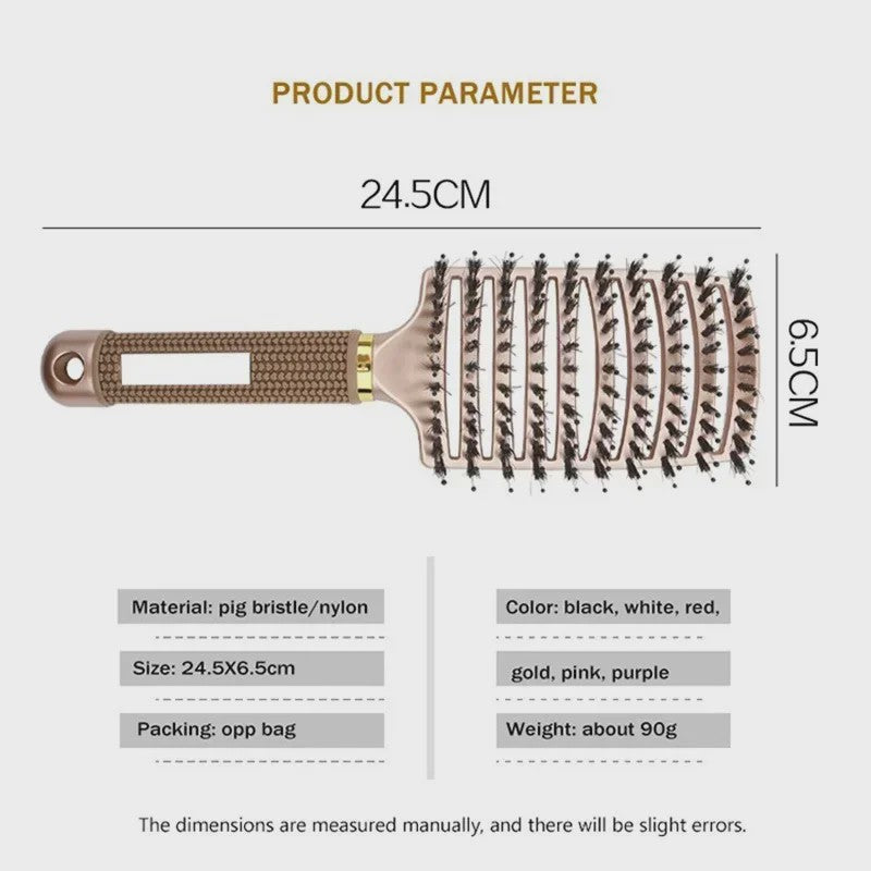 Professionele Haarborstel met Varkenshaar & Nylon - Ontklit Nat & Krullend Haar - Salon Kwaliteit Styling Tool
