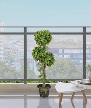 HOMCOM Kunstplant Boom met 3 Bolvormige Bladeren en Decoratieve Pot - 115 cm Hoog, Binnen & Buiten