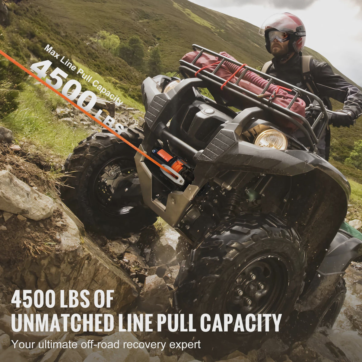 Elektrische Lier 4500lbs voor ATV/UTV met Synthetisch Touw, Draadloze & Bedrade Afstandsbediening, IP55 Waterdicht