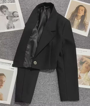 Chique Zwarte Cropped Blazer voor Dames - Trendy en Veelzijdig Jasje
