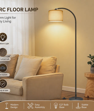 Moderne Boog Vloerlamp 170cm met Linnen Lampenkap, Voetschakelaar & LED E27 Bulb