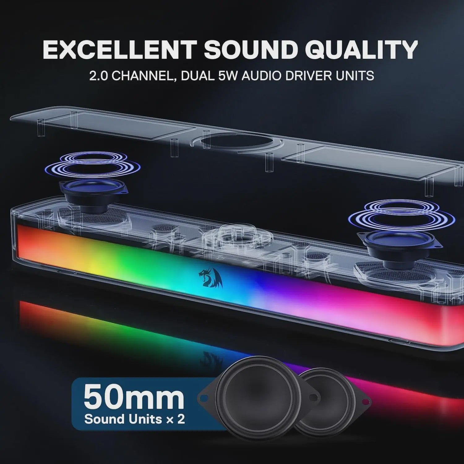 Redragon GS515 RGB Soundbar: Compacte Desktop Speaker met Bluetooth 5.3 & USB-C