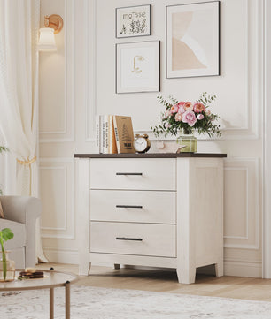 3-Laden Commode Wit Bruin - Compact Nachtkastje en Ladekast voor Slaapkamer/Woonkamer