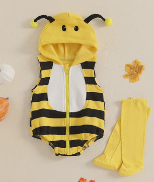 Schattig Baby Bijen Kostuum Romper met Muts en Sokken - Pasgeboren Outfit