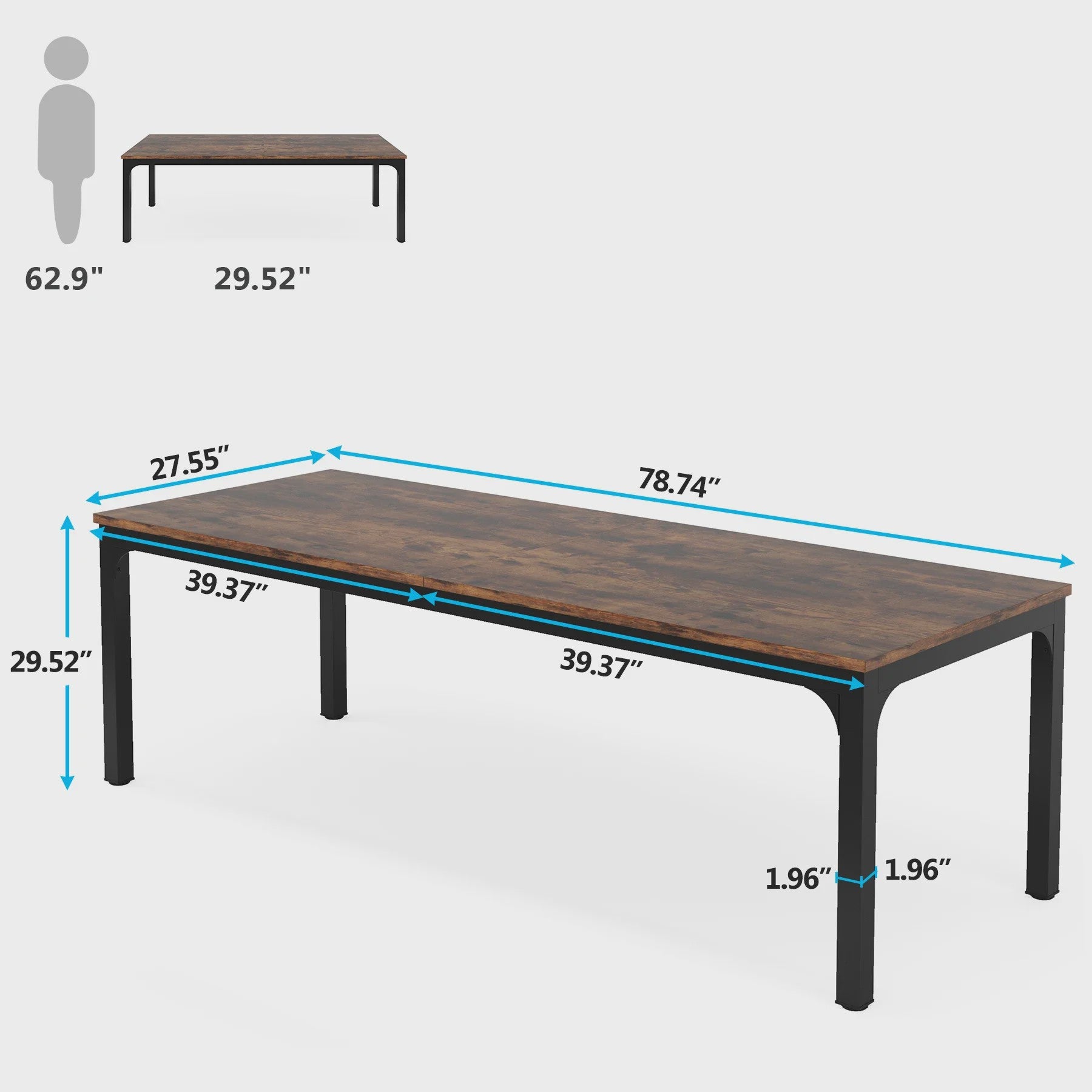 Extra Lange Bureau voor 2 Personen (200 cm) - Dubbel Werkstation voor Thuis of Kantoor