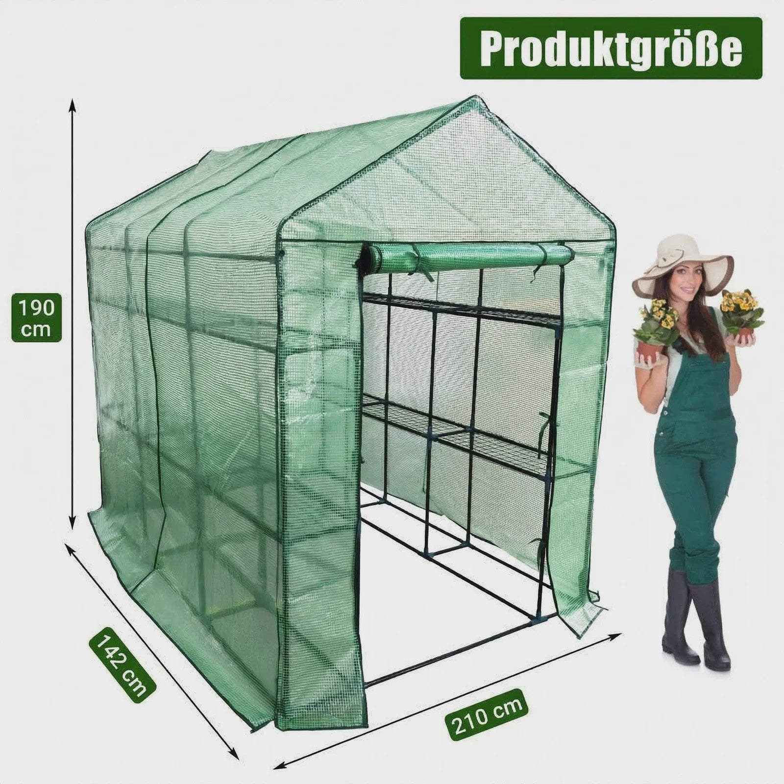 Walk-in Tuinkas 142x210x190cm met 9 Legborden - Waterdicht & UV-beschermend