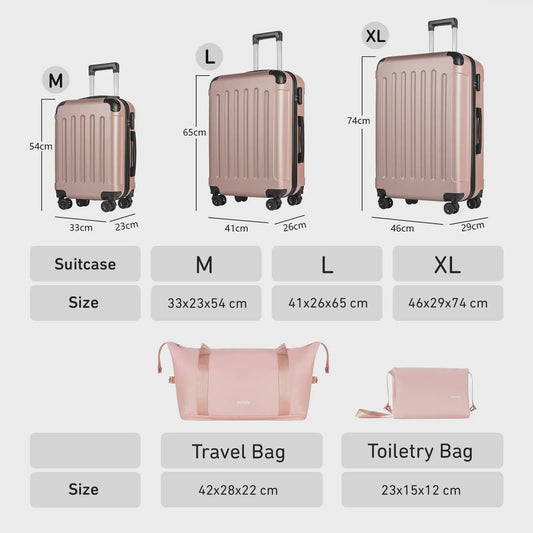 YONSLY 5-delige Reisbagage Set: Koffers, Reistas & Toilettas