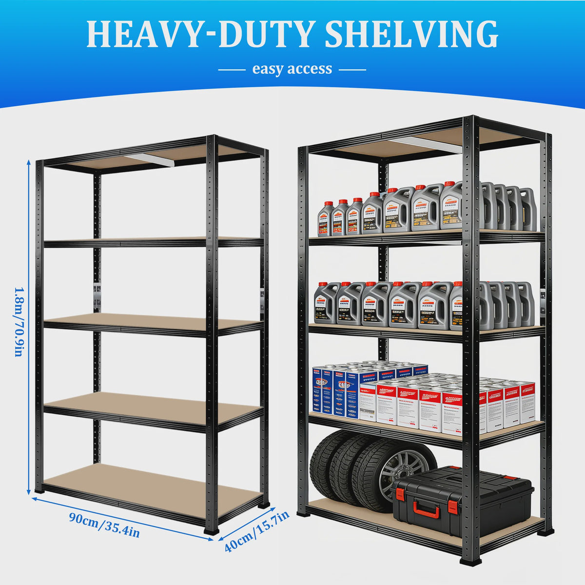 5-Laags Heavy Duty Metalen Stellingkast - 1000kg Draagvermogen - Boutloos Ontwerp - Verstelbare MDF Planken