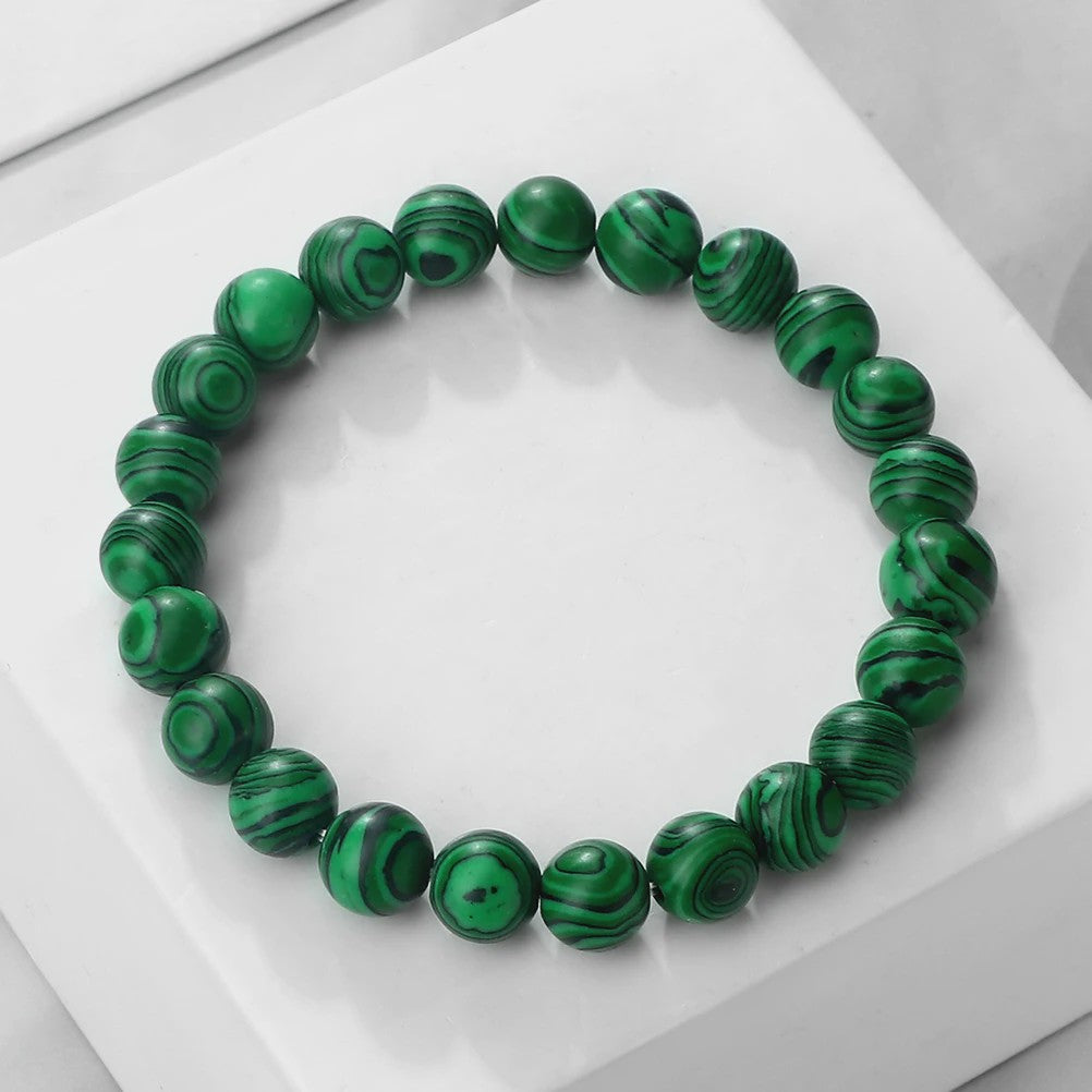 8mm Natuurlijke Malachiet Edelsteen Armband - Handgemaakt, Elastisch