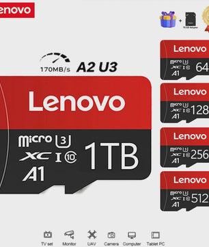 Lenovo Micro SDXC Kaart 1TB - Hoge Snelheid Klasse 10 UHS-I U1 A1 voor 4K Video, Telefoons, Camera's & Drones
