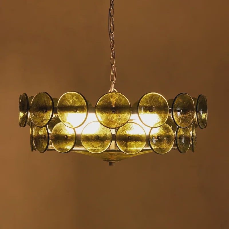 Lorenzo Design Kroonluchter - Italiaans Amber & Groen Art Glass, Bauhaus Stijl